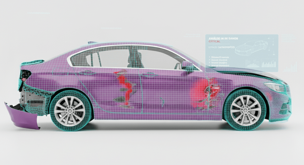 Análisis IA de daños en vehículo - vista lateral detallada